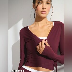 Abercrombie & Fitch YPB Mesh Ballet Wrap Top Small/Medium Burgundy Activewear